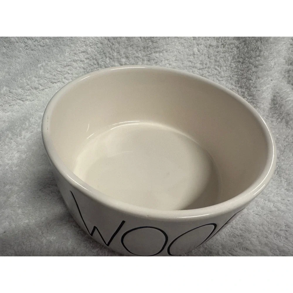 Rae Dunn WOOF Ceramic Dog Bowl Cream Black Artisan Collection by Magenta 6in